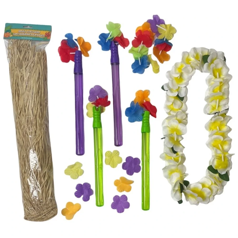 Luau Costume Set Grass Skirt Tropical Hawaiian Party Tiki Bar Island Decorations